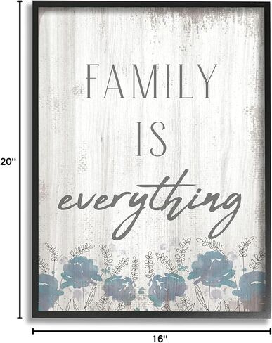 Stupell Industries Family is Everything Sentiment Blue Wild Flowers, Designed by Daphne Polselli Black Framed Wall Art, 16 x 20, Off- White in Kuwait