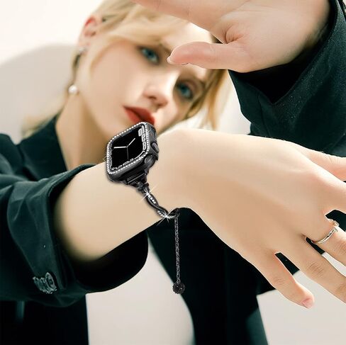 Dilando Bling Band and Case Compatible with Apple Watch Band 38mm 40mm 41mm 44mm 45mm 42mm Women, Slim Dressy Metal Bracelet Strap Rhinestone Bumper for Iwatch SE & Series 9 8 7 6 5 4 3 2 1(Gold,40mm) in Saudi Arabia