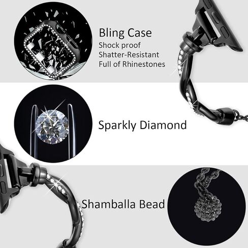 Dilando Bling Band and Case Compatible with Apple Watch Band 38mm 40mm 41mm 44mm 45mm 42mm Women, Slim Dressy Metal Bracelet Strap Rhinestone Bumper for Iwatch SE & Series 9 8 7 6 5 4 3 2 1(Gold,40mm) in Saudi Arabia