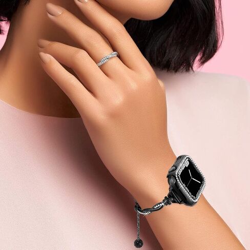Dilando Bling Band and Case Compatible with Apple Watch Band 38mm 40mm 41mm 44mm 45mm 42mm Women, Slim Dressy Metal Bracelet Strap Rhinestone Bumper for Iwatch SE & Series 9 8 7 6 5 4 3 2 1(Gold,40mm) in Saudi Arabia