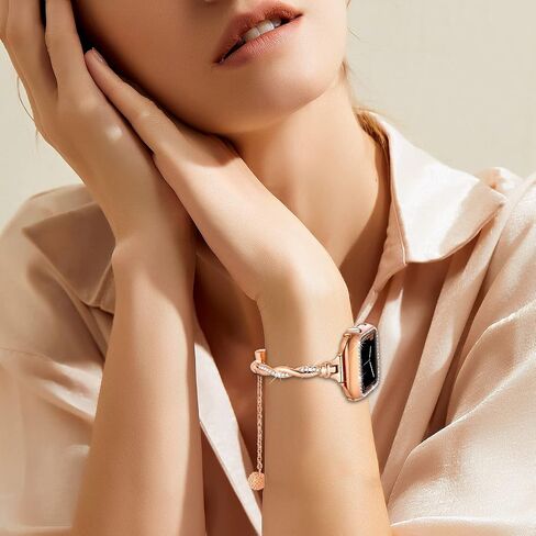 Dilando Bling Band and Case Compatible with Apple Watch Band 38mm 40mm 41mm 44mm 45mm 42mm Women, Slim Dressy Metal Bracelet Strap Rhinestone Bumper for Iwatch SE & Series 9 8 7 6 5 4 3 2 1(Gold,40mm) in Saudi Arabia