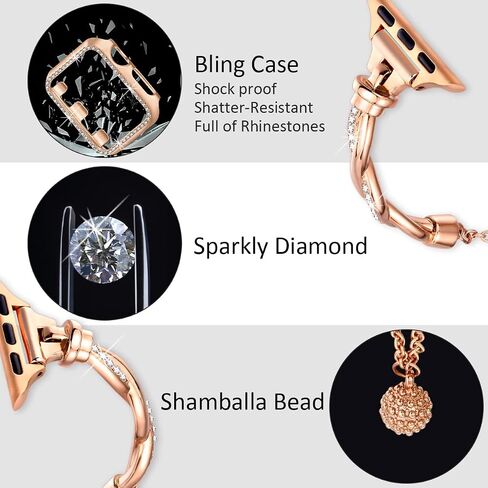Dilando Bling Band and Case Compatible with Apple Watch Band 38mm 40mm 41mm 44mm 45mm 42mm Women, Slim Dressy Metal Bracelet Strap Rhinestone Bumper for Iwatch SE & Series 9 8 7 6 5 4 3 2 1(Gold,40mm) in Saudi Arabia