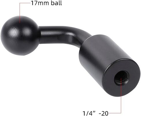 محول تركيب كروي عمودي من سبائك الألومنيوم 1/4 بوصة إلى 17 مم، محول تركيب كروي 17 مم يستخدم لتثبيت مشابك الكمبيوتر اللوحي ومشابك الهاتف على حامل ثلاثي القوائم أو عصا سيلفي (أسود) in Kuwait