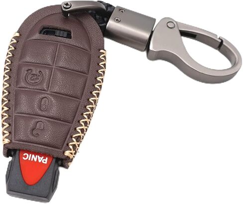 Leather for IYZ-C01C Chrysler 300 Town & Country Dodge Challenger Durango Grand Caravan Journey Magnum Ram 1500 2500 3500 Jeep Grand Cherokee 4 Buttons Key Fob Case Cover Chain in Saudi Arabia