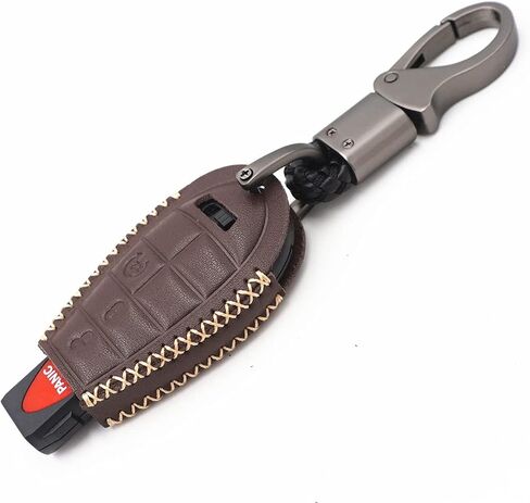 Leather for IYZ-C01C Chrysler 300 Town & Country Dodge Challenger Durango Grand Caravan Journey Magnum Ram 1500 2500 3500 Jeep Grand Cherokee 4 Buttons Key Fob Case Cover Chain in Saudi Arabia
