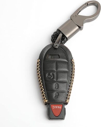 Leather for IYZ-C01C Chrysler 300 Town & Country Dodge Challenger Durango Grand Caravan Journey Magnum Ram 1500 2500 3500 Jeep Grand Cherokee 4 Buttons Key Fob Case Cover Chain in Saudi Arabia