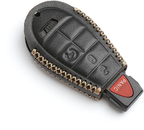Leather for IYZ-C01C Chrysler 300 Town & Country Dodge Challenger Durango Grand Caravan Journey Magnum Ram 1500 2500 3500 Jeep Grand Cherokee 4 Buttons Key Fob Case Cover Chain in Saudi Arabia