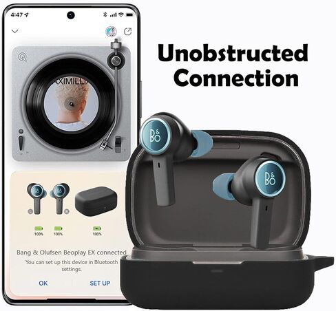 [2 Pack] easyBee Case Compatible with Beoplay EX Earbuds Charging Cover, with 2 Keychain and 2 Anti-Lost Strap, Soft Liquid Silicone Ultra Thin Shockproof Protective Kit - Black Blue in Saudi Arabia