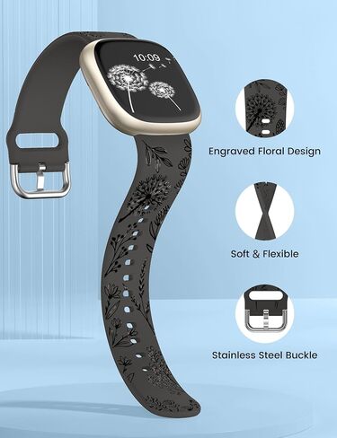 Wearlizer 2 Packs Floral Engraved Band Compatible with Fitbit Versa 4 Bands/Versa 3 Bands/Sense 2/Sense Bands Women, Cute Two-Tone Flower Soft Silicone Sport Strap for Versa 3 4 Sense 2 Watch Band in Kuwait