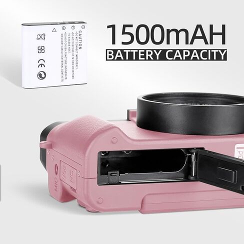 Vlogging Digital Camera with 180° Flip Screen, WiFi, Pink Color, Macro & Wide Angle Lens, App Control, External Microphones, 16X Zoom, 32GB TF Card - Camera for Photography, Vlogging, YouTube in Saudi Arabia