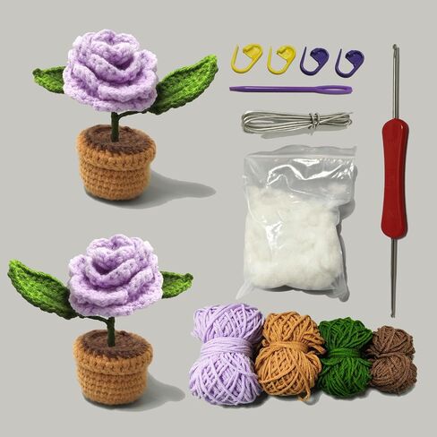 Weronique 2-Piece Myosotis Flower Crochet Kit for Beginner, Step-by-Step Crochet Tutorial Help to Easy Get Start, DIY Crochet Knitting Material Kit Gift for Sister, Mom and Friends (White) in Saudi Arabia