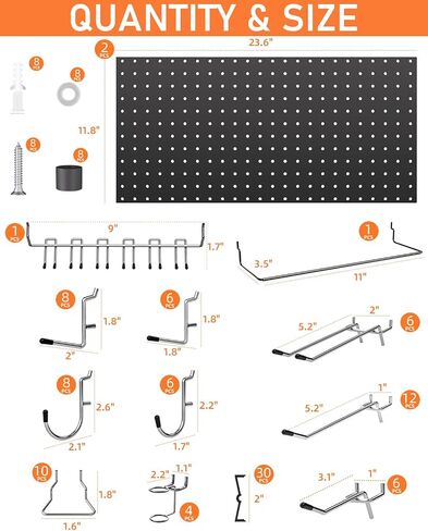 INCLY 158PCS Metal Pegboard Wall Organizer, 48x24 Inch Black Pegboard Panels Tool Organizer Kit with Accessories Hooks and Bins, Peg Board Utility Tool Storage for Garage Workbench Shed in Saudi Arabia