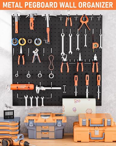 INCLY 158PCS Metal Pegboard Wall Organizer, 48x24 Inch Black Pegboard Panels Tool Organizer Kit with Accessories Hooks and Bins, Peg Board Utility Tool Storage for Garage Workbench Shed in Saudi Arabia