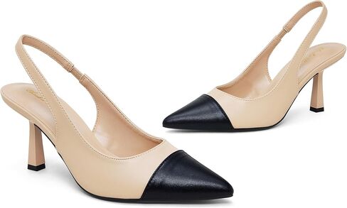 إليزابيت تانغ النساء Slingback هريرة كعب، 3 بوصة مثير أشار مغلق اصبع القدم Stiletto مضخات الكعب Slingback للنساء الانزلاق على حزام مرن حفل زفاف اللباس الصنادل أحذية سوداء عارية حجم 9.5 in Kuwait