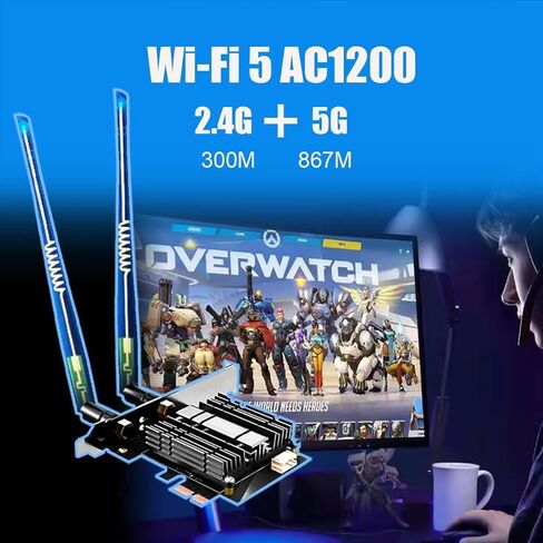 بطاقة واي فاي GLOTRENDS WiFi 6E AX5400 PCIe للكمبيوتر المكتبي، بلوتوث 5.3، WPA3، 802.11ax محول لاسلكي ثلاثي الموجات مع MU-MIMO، OFDMA، زمن استجابة منخفض للغاية، يدعم Windows 11، 10 (64 بت) in Kuwait