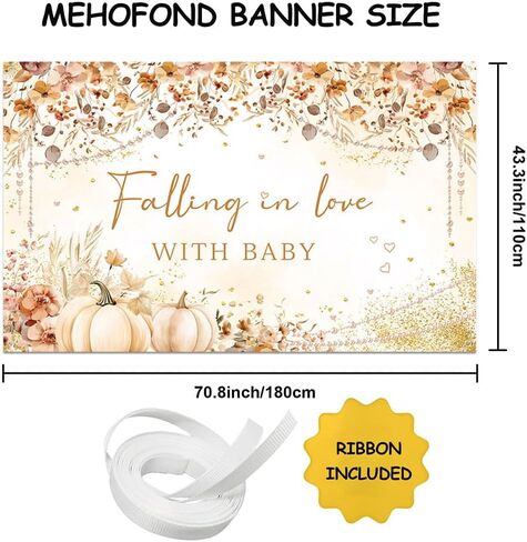 MEHOFOND Wildflower Fall Little Pumpkin لافتة دش الطفل، زخارف دش الطفل الأزهار الخريف، الوقوع في الحب مع لوازم حفلات الطفل التصوير الفوتوغرافي خلفية راية الصورة كشك الدعائم 5.9x3.6ft in Saudi Arabia
