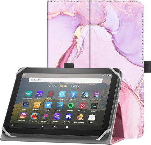 Universal Case for 7-8 inch Tablet Fire HD 8/Fire HD 8 Plus with Stand Folio and Hand Strap Protective Cover for 7"-8" Samsung Android Tablet -Pink in Saudi Arabia