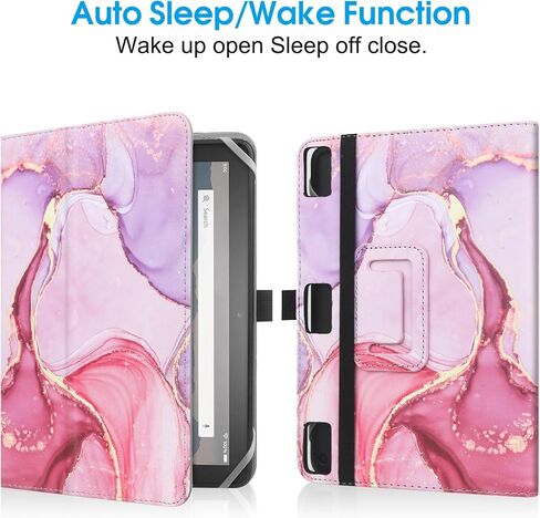 Universal Case for 7-8 inch Tablet Fire HD 8/Fire HD 8 Plus with Stand Folio and Hand Strap Protective Cover for 7"-8" Samsung Android Tablet -Pink in Saudi Arabia