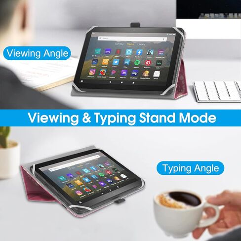 Universal Case for 7-8 inch Tablet Fire HD 8/Fire HD 8 Plus with Stand Folio and Hand Strap Protective Cover for 7"-8" Samsung Android Tablet -Pink in Saudi Arabia