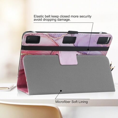 Universal Case for 7-8 inch Tablet Fire HD 8/Fire HD 8 Plus with Stand Folio and Hand Strap Protective Cover for 7"-8" Samsung Android Tablet -Pink in Saudi Arabia