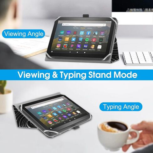 Universal Case for 7-8 inch Tablet Fire HD 8/Fire HD 8 Plus with Stand Folio and Hand Strap Protective Cover for 7"-8" Samsung Android Tablet -Pink in Saudi Arabia