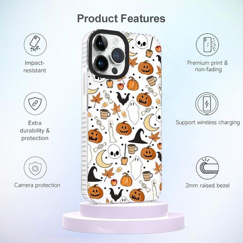 حافظة هاتف Halloween متوافقة مع iPhone 15 Pro Max، نمط مكنسة اليقطين شبح جمجمة الخفافيش مصممة مضادة للأصفر وناعمة من مادة TPU + إطار كاميرا أسود لحماية غطاء ممتص الصدمات مقاوم للانزلاق in Kuwait