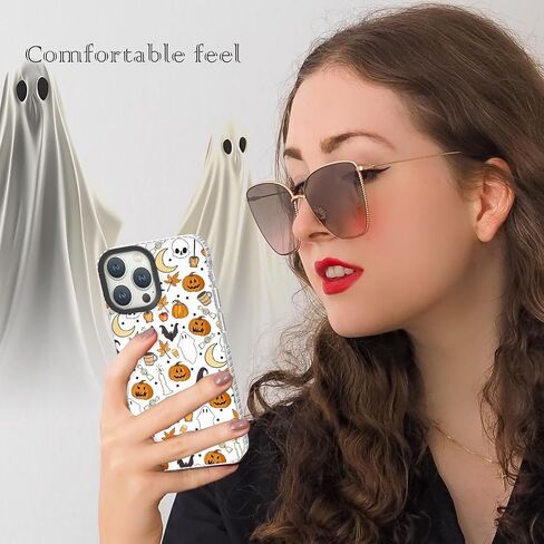 حافظة هاتف Halloween متوافقة مع iPhone 15 Pro Max، نمط مكنسة اليقطين شبح جمجمة الخفافيش مصممة مضادة للأصفر وناعمة من مادة TPU + إطار كاميرا أسود لحماية غطاء ممتص الصدمات مقاوم للانزلاق in Kuwait