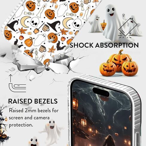 حافظة هاتف Halloween متوافقة مع iPhone 15 Pro Max، نمط مكنسة اليقطين شبح جمجمة الخفافيش مصممة مضادة للأصفر وناعمة من مادة TPU + إطار كاميرا أسود لحماية غطاء ممتص الصدمات مقاوم للانزلاق in Kuwait