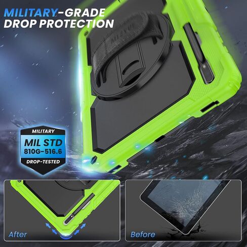 Case for Samsung Galaxy Tab S8 Ultra/S9 Ultra 14.6 Inch, 3-Layer Rugged Military Grade Shockproof Case for Tab S8 Ultra/S9 Ultra with 360° Swivel Handle, S-Pen Holder, Shoulder Strap, Black in Saudi Arabia