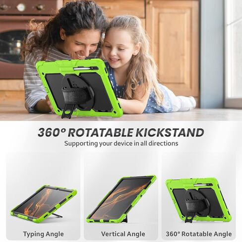 Case for Samsung Galaxy Tab S8 Ultra/S9 Ultra 14.6 Inch, 3-Layer Rugged Military Grade Shockproof Case for Tab S8 Ultra/S9 Ultra with 360° Swivel Handle, S-Pen Holder, Shoulder Strap, Black in Saudi Arabia
