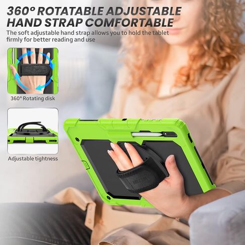 Case for Samsung Galaxy Tab S8 Ultra/S9 Ultra 14.6 Inch, 3-Layer Rugged Military Grade Shockproof Case for Tab S8 Ultra/S9 Ultra with 360° Swivel Handle, S-Pen Holder, Shoulder Strap, Black in Saudi Arabia