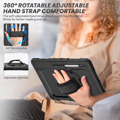 Case for Samsung Galaxy Tab S8 Ultra/S9 Ultra 14.6 Inch, 3-Layer Rugged Military Grade Shockproof Case for Tab S8 Ultra/S9 Ultra with 360° Swivel Handle, S-Pen Holder, Shoulder Strap, Black in Saudi Arabia