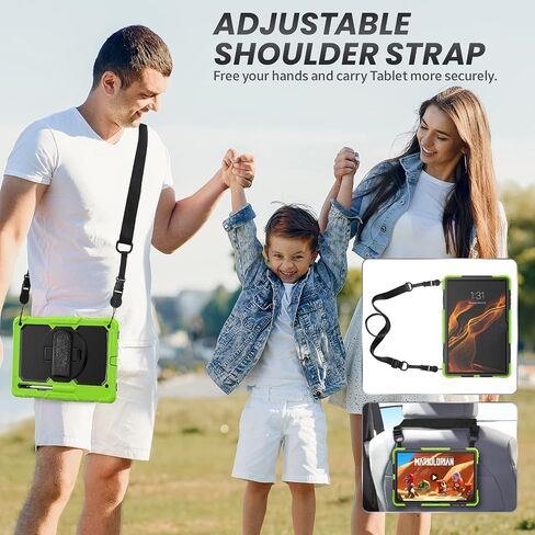 Case for Samsung Galaxy Tab S8 Ultra/S9 Ultra 14.6 Inch, 3-Layer Rugged Military Grade Shockproof Case for Tab S8 Ultra/S9 Ultra with 360° Swivel Handle, S-Pen Holder, Shoulder Strap, Black in Saudi Arabia