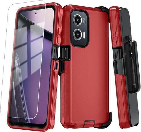 حافظة هاتف Qinmay لهاتف Motorola Moto G Stylus 5G 2024 مع واقي شاشة عالي الدقة، حافظة هاتف متينة مقاومة للصدمات والسقوط من 3 طبقات لهاتف Moto G Stylus 2024 (WineRedPink) in Kuwait