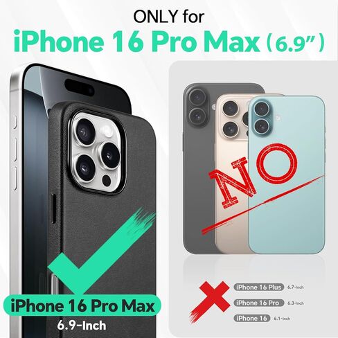 TUCCH 3-in-1 Magnetic Case for iPhone 16 Pro Max with Removable Wallet, 5 Card Holder Stand Wireless Charging Anti-Slip RFID Blocking PU Leather Cover Compatible with iPhone 16 Pro Max, Black in Saudi Arabia