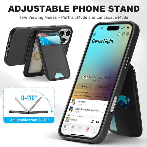 TUCCH 3-in-1 Magnetic Case for iPhone 16 Pro Max with Removable Wallet, 5 Card Holder Stand Wireless Charging Anti-Slip RFID Blocking PU Leather Cover Compatible with iPhone 16 Pro Max, Black in Saudi Arabia