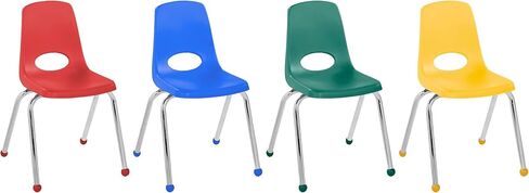 Factory Direct Partners 14005-AS 14" School Stack Chair, Stacking Student Seat with Chromed Steel Legs and Ball Glides for in-Home Learning or Classroom - Assorted (4-Pack) in Kuwait