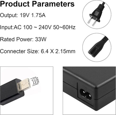 33w 19v 1.75A Laptop Charger for Asus Vivobook e200 e202 e202s e202sa e205sa e200h e200ha f205ta eeebook x205 x205t x205ta chromebook c201 c201pc c201pa 201pa in Kuwait