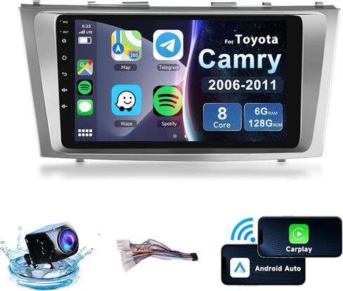 راديو سيارة 8 CORE 6G+128G لسيارة Toyota Camry 2006-2011 مع Apple CarPlay/Android Auto، Podofo 9 بوصة 1280*720P IPS شاشة لمس ستيريو Android 13 GPS WiFi Bluetooth DSP SWC + كاميرا احتياطية عالية الدقة in Saudi Arabia