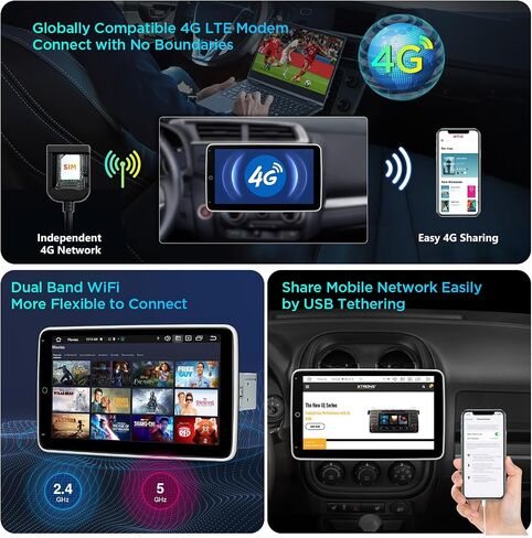 XTRONS 10.1 Inch Double Din Rotatable Android 13 Car Stereo Radio, Octa Core 4GB+64GB Car Radio, QLED Touch Screen GPS Navigation Head Unit Support DSP Car Play Android Auto 4G LTE in Kuwait