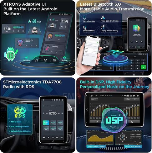 XTRONS 10.1 Inch Double Din Rotatable Android 13 Car Stereo Radio, Octa Core 4GB+64GB Car Radio, QLED Touch Screen GPS Navigation Head Unit Support DSP Car Play Android Auto 4G LTE in Kuwait