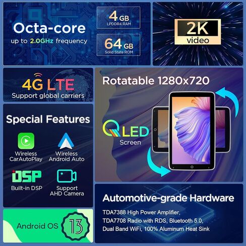 XTRONS 10.1 Inch Double Din Rotatable Android 13 Car Stereo Radio, Octa Core 4GB+64GB Car Radio, QLED Touch Screen GPS Navigation Head Unit Support DSP Car Play Android Auto 4G LTE in Kuwait