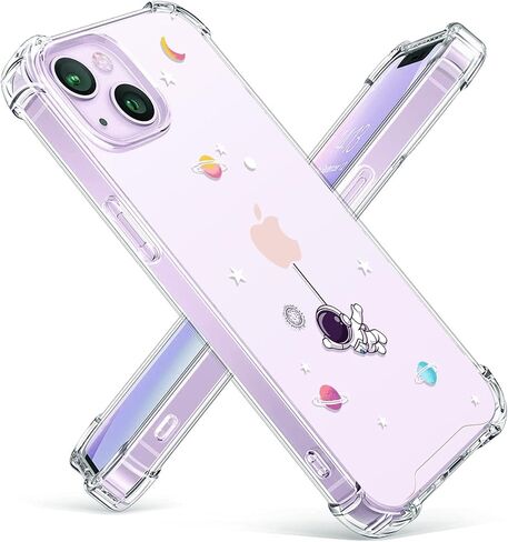 حافظة هاتف OOZ Crystal لهاتف iPhone 13(2021)/iPhone 14(2022) 6.1 بوصة، غطاء حماية شفاف لطيف، فراشة أرجوانية جذابة [غير صفراء] غطاء حماية ناعم مقاوم للصدمات للنساء والفتيات in Saudi Arabia