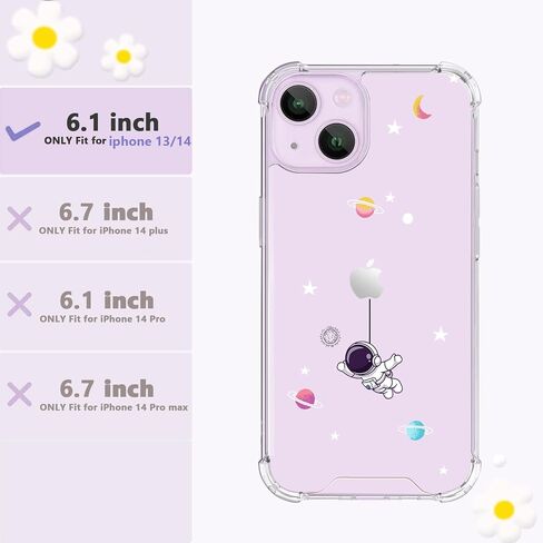 حافظة هاتف OOZ Crystal لهاتف iPhone 13(2021)/iPhone 14(2022) 6.1 بوصة، غطاء حماية شفاف لطيف، فراشة أرجوانية جذابة [غير صفراء] غطاء حماية ناعم مقاوم للصدمات للنساء والفتيات in Saudi Arabia