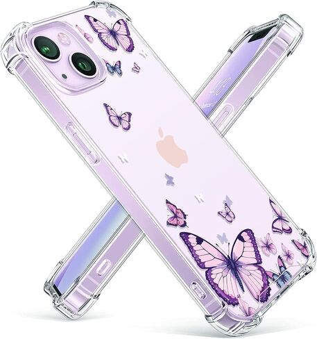 OOZ Crystal Phone Case for iPhone 13(2021)/iPhone 14(2022) 6.1", Cute Clear Protective Cover，Alluring Purple Butterfly [Not-Yellowing]Soft Shockproof Clear Phone Protective Case Cover for Women Girls in Saudi Arabia