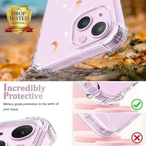 حافظة هاتف OOZ Crystal لهاتف iPhone 13(2021)/iPhone 14(2022) 6.1 بوصة، غطاء حماية شفاف لطيف، فراشة أرجوانية جذابة [غير صفراء] غطاء حماية ناعم مقاوم للصدمات للنساء والفتيات in Saudi Arabia