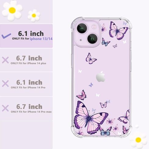 OOZ Crystal Phone Case for iPhone 13(2021)/iPhone 14(2022) 6.1", Cute Clear Protective Cover，Alluring Purple Butterfly [Not-Yellowing]Soft Shockproof Clear Phone Protective Case Cover for Women Girls in Saudi Arabia