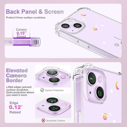 حافظة هاتف OOZ Crystal لهاتف iPhone 13(2021)/iPhone 14(2022) 6.1 بوصة، غطاء حماية شفاف لطيف، فراشة أرجوانية جذابة [غير صفراء] غطاء حماية ناعم مقاوم للصدمات للنساء والفتيات in Saudi Arabia