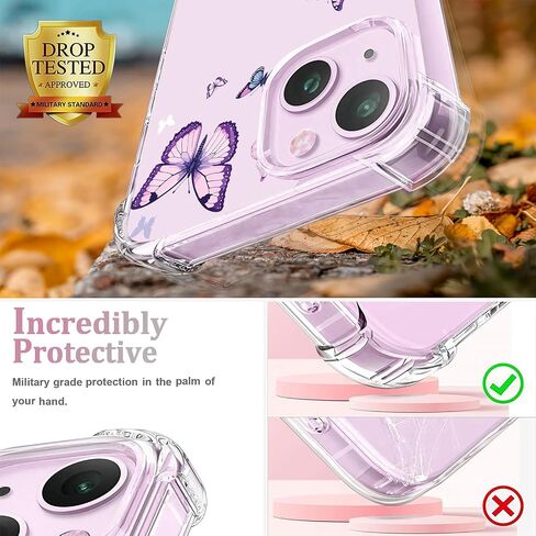 OOZ Crystal Phone Case for iPhone 13(2021)/iPhone 14(2022) 6.1", Cute Clear Protective Cover，Alluring Purple Butterfly [Not-Yellowing]Soft Shockproof Clear Phone Protective Case Cover for Women Girls in Saudi Arabia