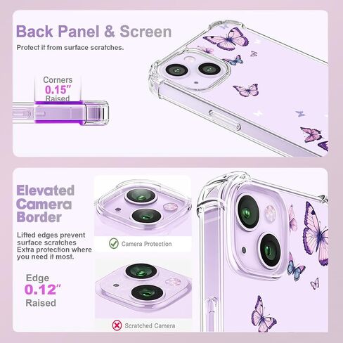 OOZ Crystal Phone Case for iPhone 13(2021)/iPhone 14(2022) 6.1", Cute Clear Protective Cover，Alluring Purple Butterfly [Not-Yellowing]Soft Shockproof Clear Phone Protective Case Cover for Women Girls in Saudi Arabia